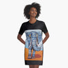 Blue Lucky Elephant Graphic T-Shirt Dress